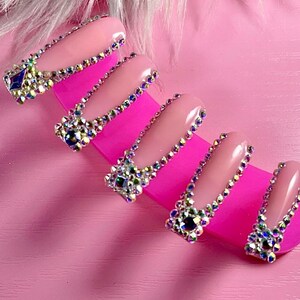 French Rhinestone Press-On Nails | Bling Nails | 2XL Square Shown