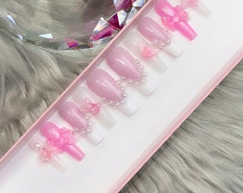 Pink Press on Nails | Coffin Nails Shown