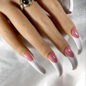 White French Press on Nails |  Full Coverage Nails | Curved Shown