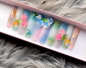 3D Flower Press On Nails: Floral Fake Nail Art