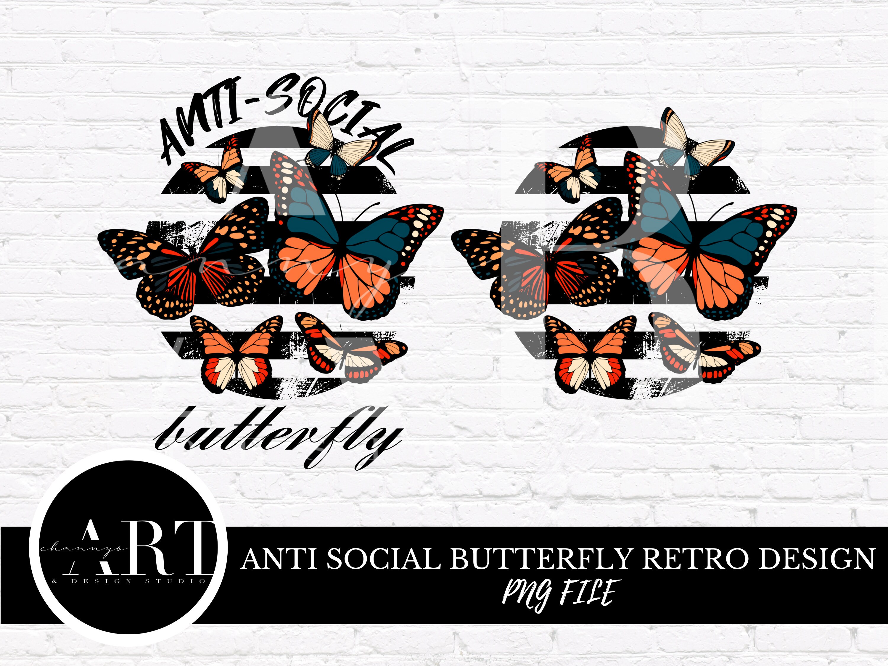 Anti-social Butterfly Retro PNG Print File for Sublimation Or | Etsy