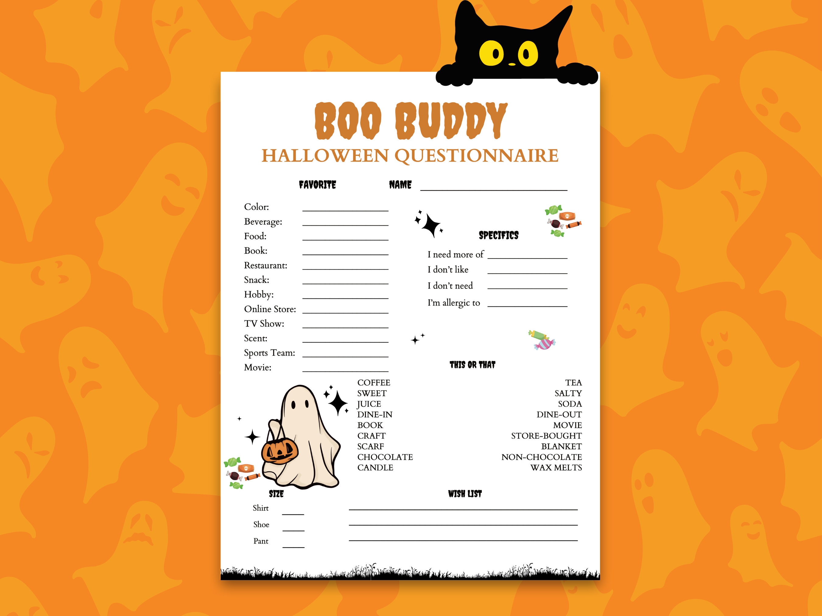 Boo Basket Questionnaire, Boo Buddy Halloween Gift Exchange, Printable