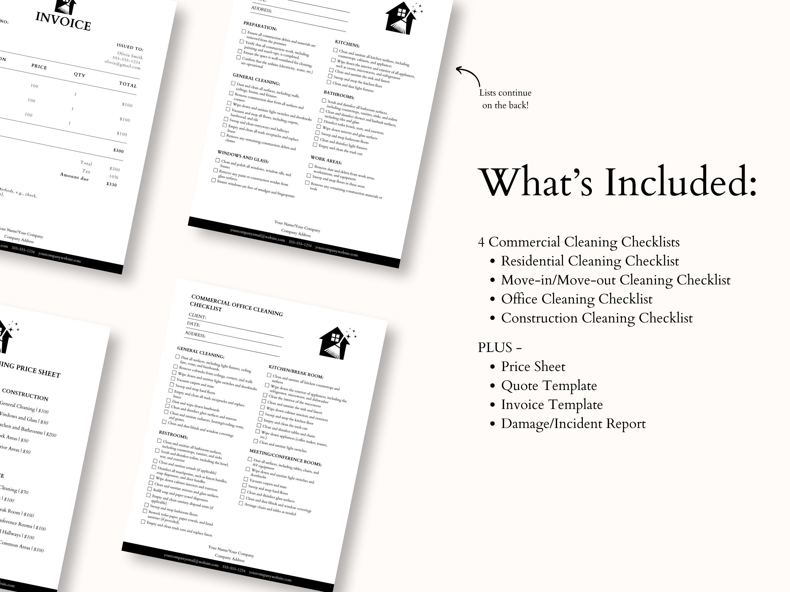 Cleaning Checklist, Commercial Cleaning Business Checklist , Editable