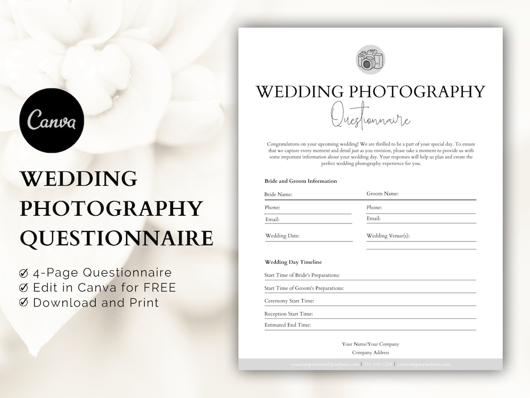 Wedding Photography Questionnaire for Wedding Photography Contract