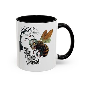 Bee-Ware Sting Of The Undead Mug, Zombie Bee Halloween Coffee Cup, Horror Bee Gift Mug, Skull Bee Mug, Funny Halloween Cup