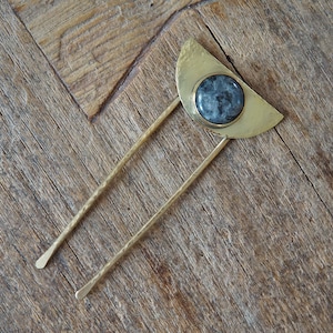 Labradorite and Brass Hammered Hair Fork, Hair Jewelry, Gemstone Hair Pin