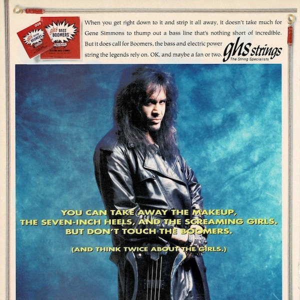 Gene Simmons of Kiss - GHS Strings - Bass Boomers - 1994 Print Ad