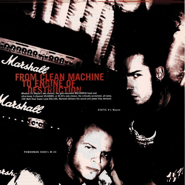 M-33 of POWERMAN 5000 / Wayne of Static X - MARSHALL AMPS - 2001 Print Advertisement