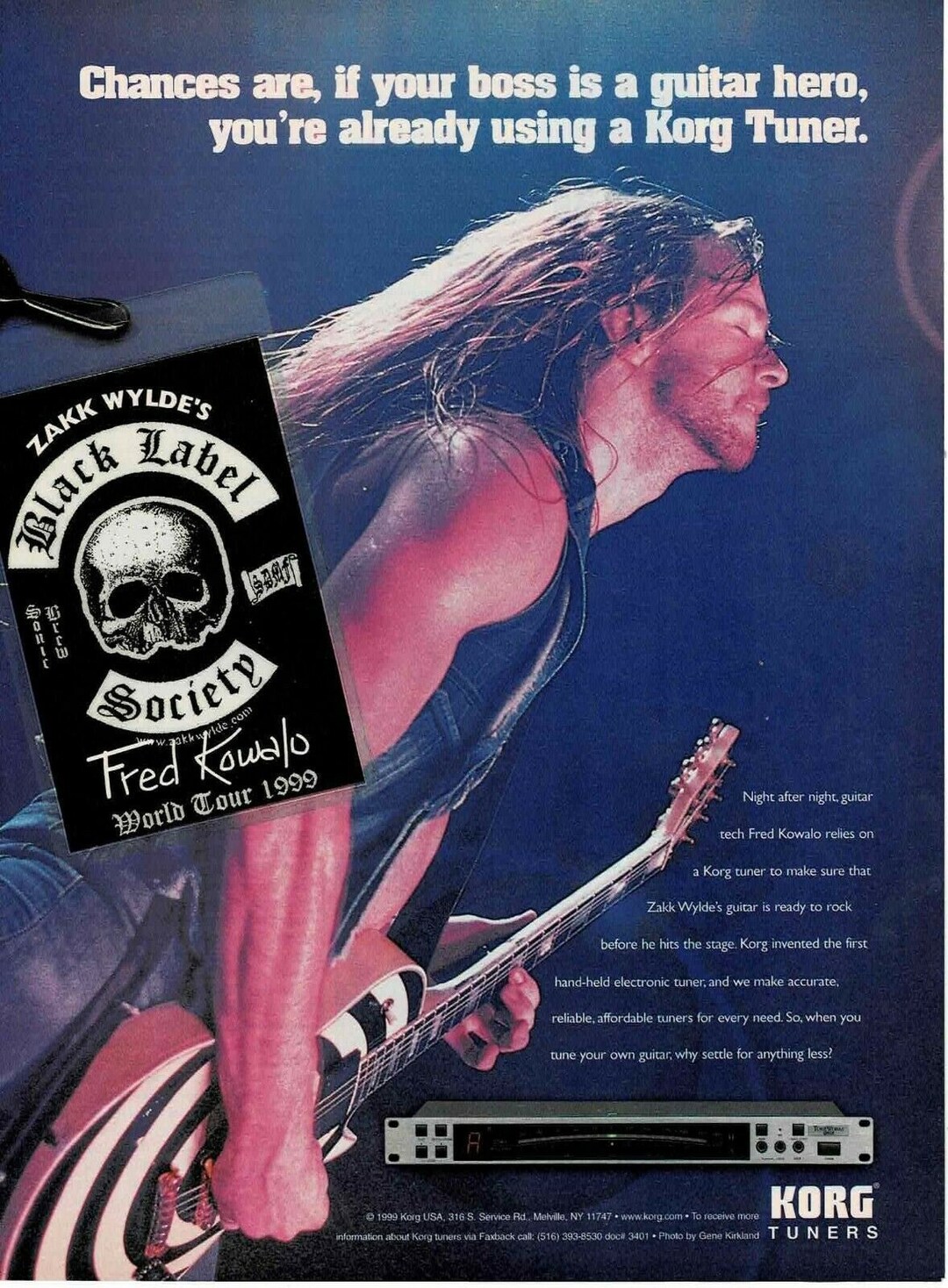 ZAKK WYLDE of Black Label Society - Korg Tuners - 1999 Print Ad - Etsy
