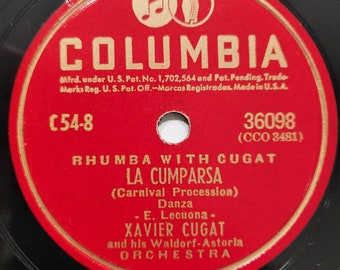 10" 78 RPM VINTAGE RECORD - Rhumba with Cugat - Negra Leono / La Cumparsa - Columbia 36098