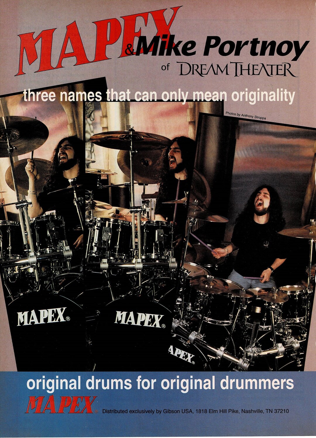 Mike Portnoy of Dream Theater Mapex Drums 1995 Print Advertisement