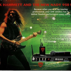 KIRK HAMMETT of METALLICA - Nady Systems Wireless - 1993 Print Advertisement