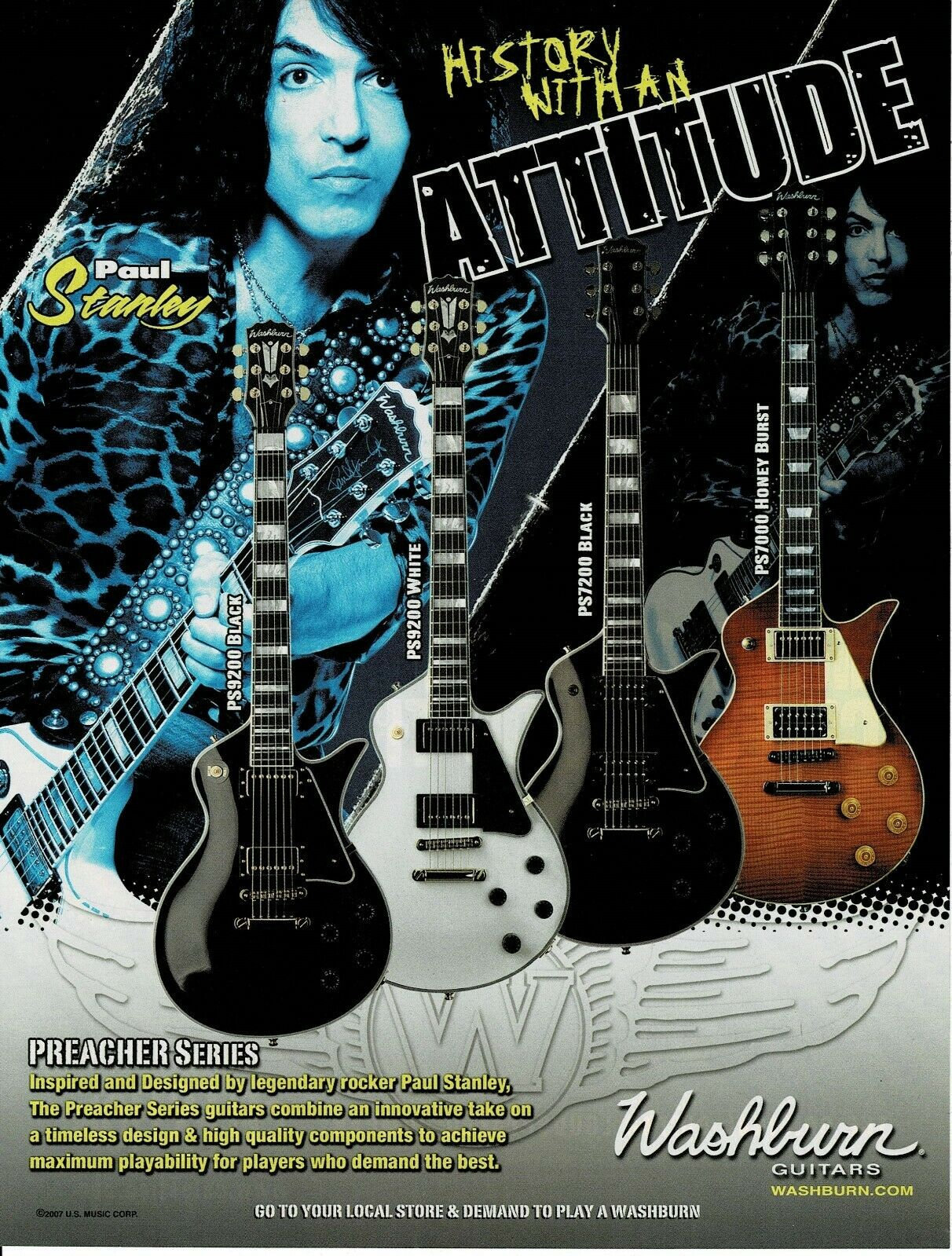 Paul Stanley of Kiss - Washburn Guitars - Print Advertisement - Etsy