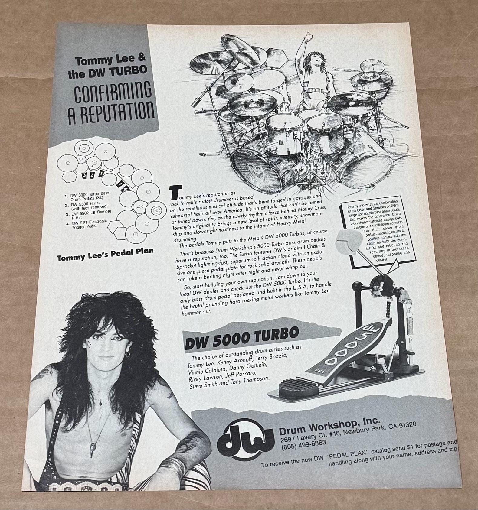 TOMMY LEE of Motley Crue - DW Pedals - 1986 Print Advertisement - Etsy