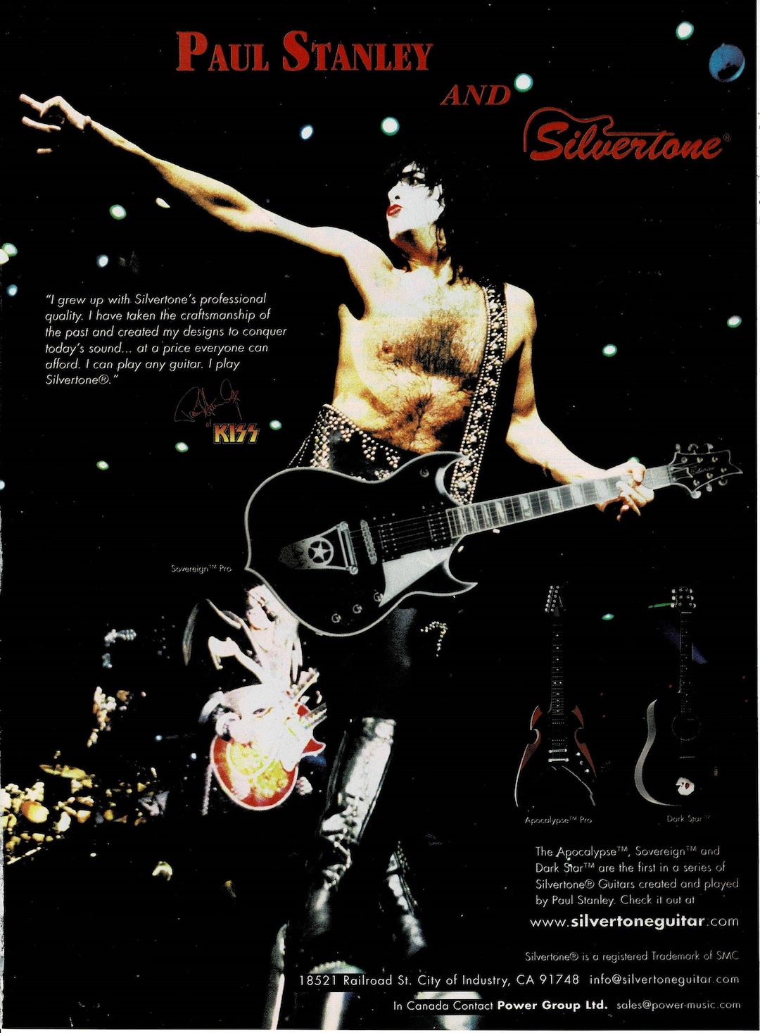 PAUL STANLEY of KISS - Silvertone Guitars - Print Ad - Etsy
