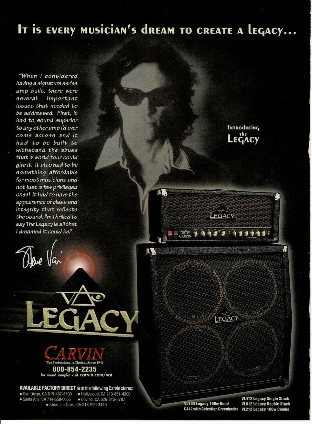 STEVE VAI - Carvin Amps Legacy - 1998 Print Advertisement - Etsy