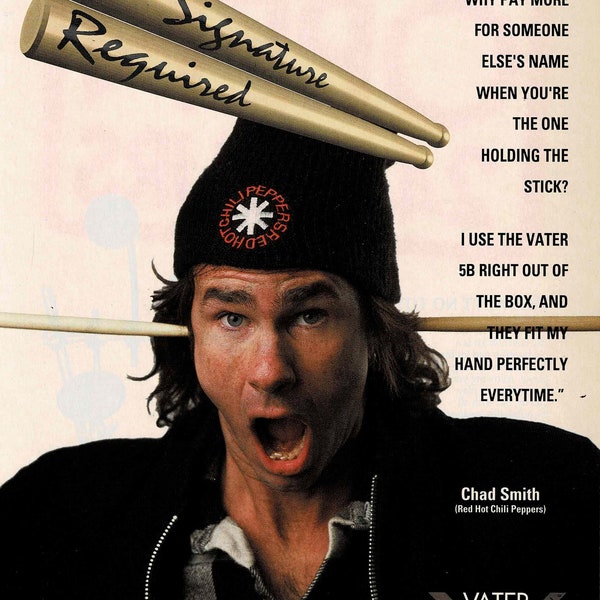 Chad Smith of Red Hot Chili Peppers - Vater Percussion - 1994 Print Advertisement