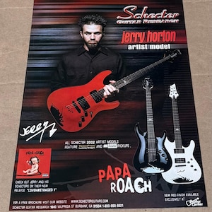 Jerry Horton of Papa Roach - Schecter Guitar Research - 2002 Print Advertisement