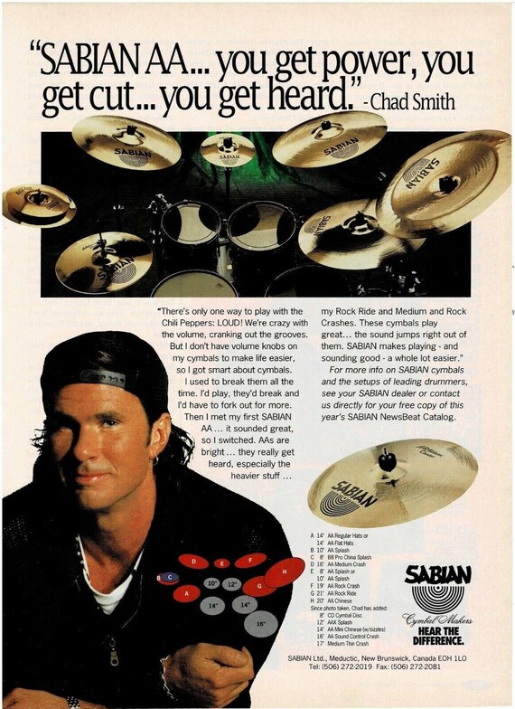 Chad Smith of Red Hot Chili Peppers - Sabian Cymbals - 1994 Print