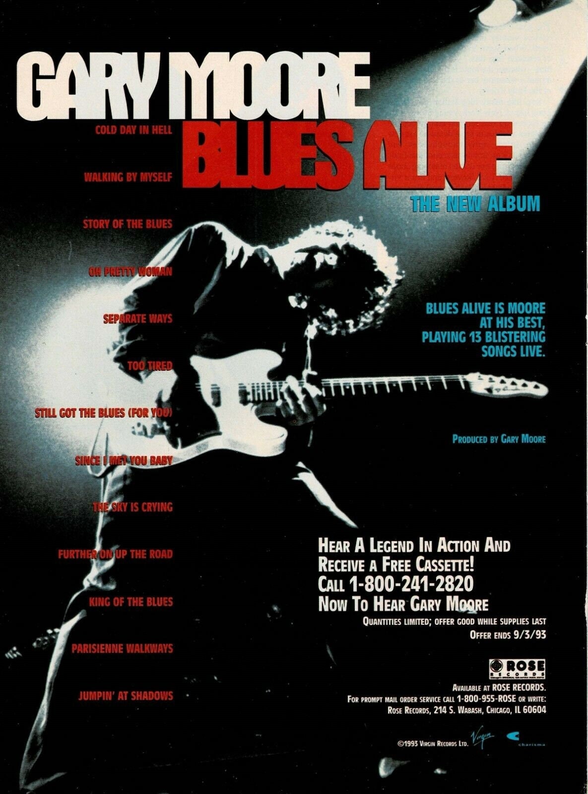 Gary Moore BLUES ALIVE Music Print Ad Promo Photo 1993 - Etsy