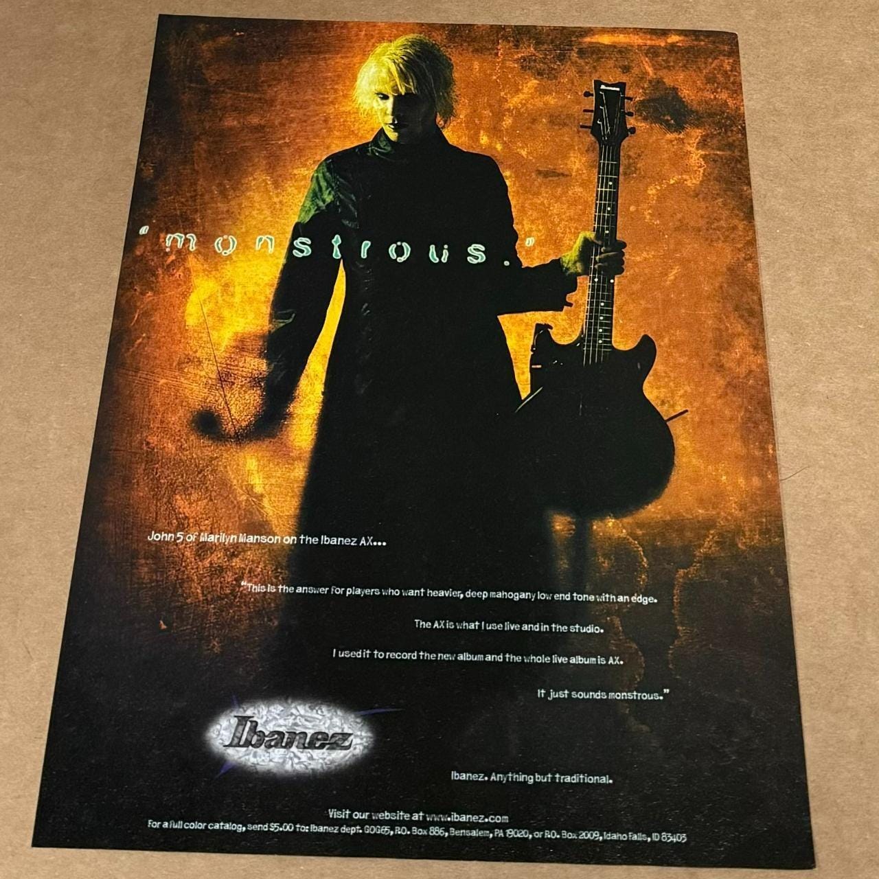JOHN 5 of Marilyn Manson - Ibanez Guitars - AX - 2000 Print Ad 