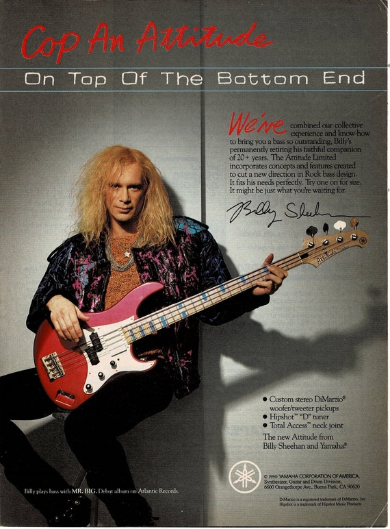 Billy Sheehan - Guitare basse Yamaha - 1990 Publicité imprimée