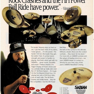 Vinnie Paul of Pantera - Sabian Cymbals - 1994 Print Advertisement