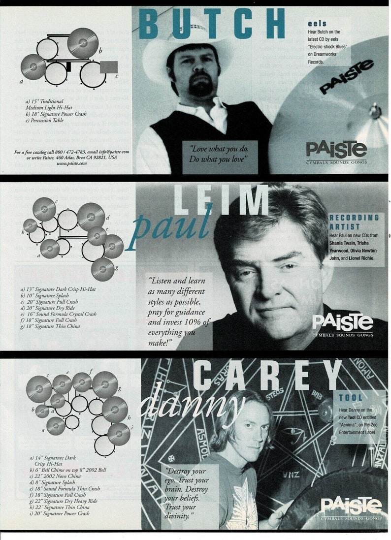 Danny Butch Danny Carey of Tool / Butch of Eels / Paul Leim - PAISTE CYMBALS - 2000 ...