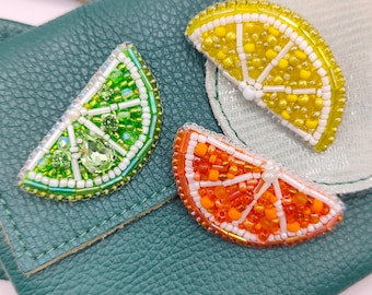 Lime slice brooch , lemon slice brooch, orange slice brooch, beaded citrus brooch, beaded brooch, beaded pin badge