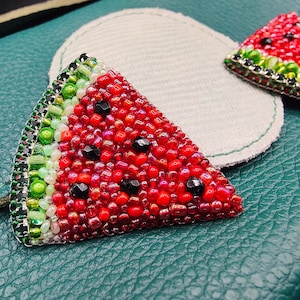 Watermelon beaded brooch, watermelon pin badge, summer accessories, watermelon jewellery