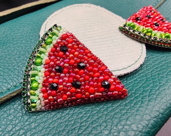 Watermelon beaded brooch, watermelon pin badge, summer accessories, watermelon jewellery