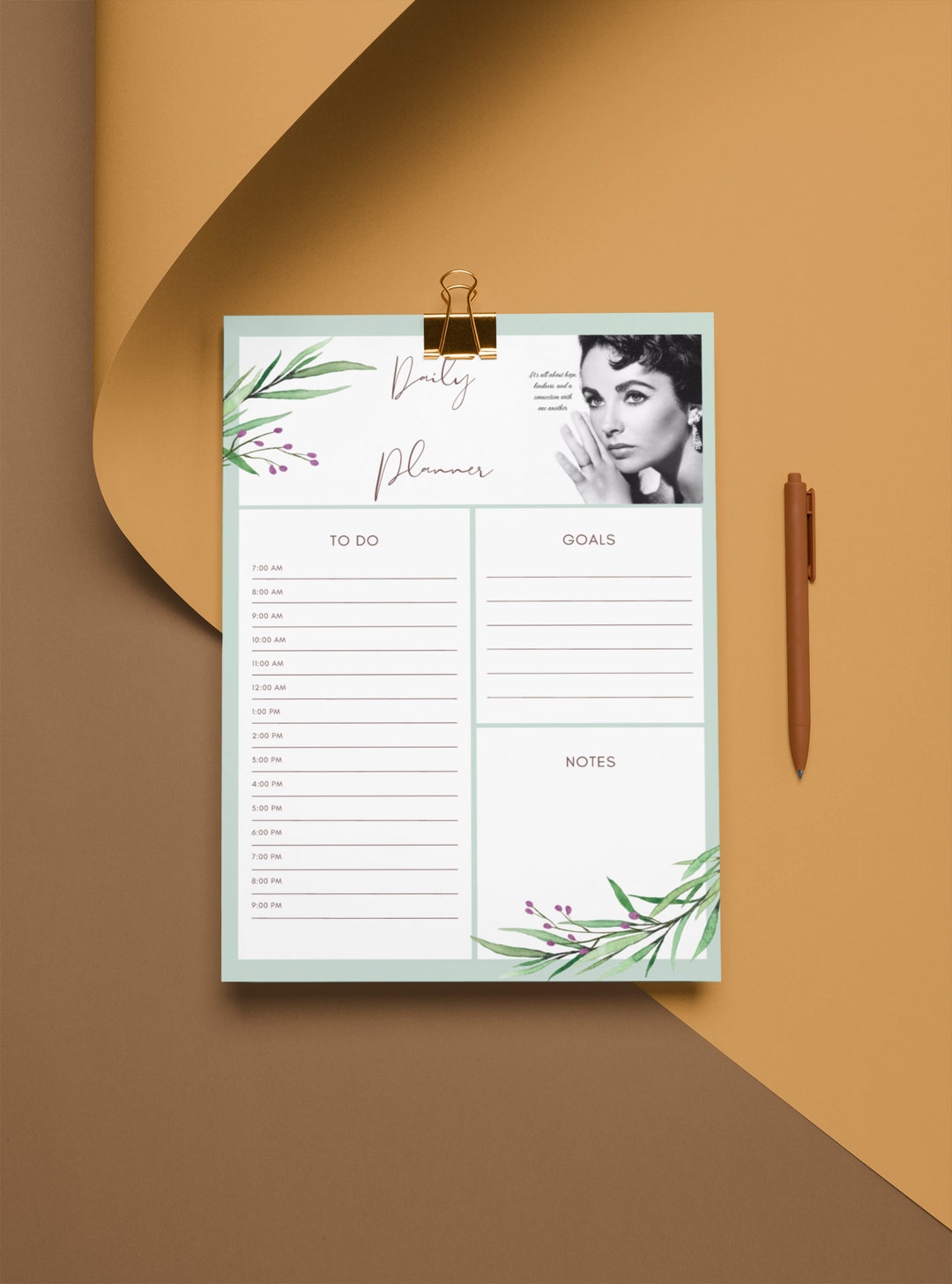 Inspirational Daily Planner, Printable Planner, Elizabeth Taylor Quote ...