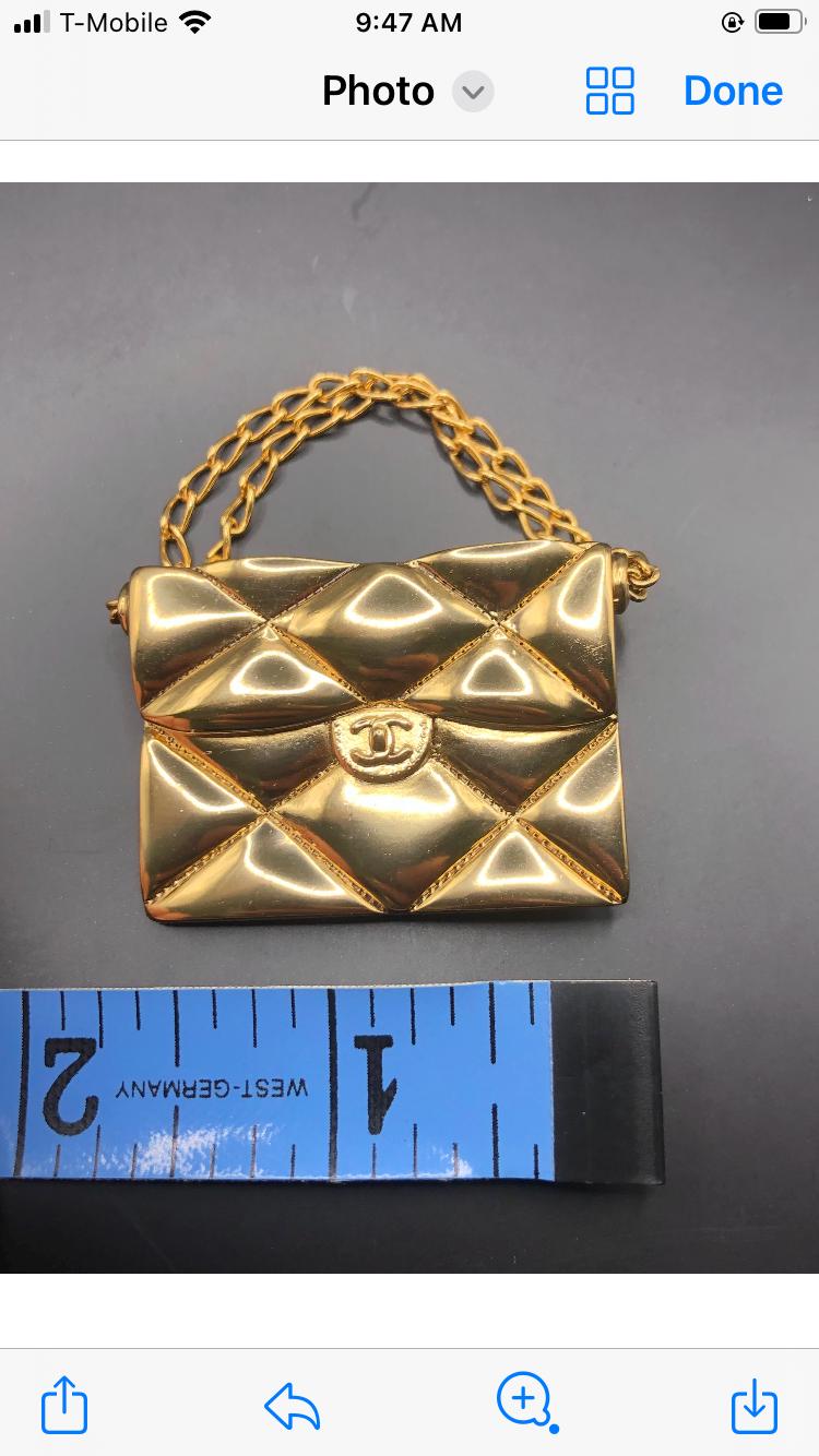 Gold Tone Signed Chanel Purse Handbag Brooch Pin