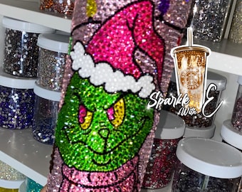 Pre- Order Pink Grinch , Cindy Lou Who & Max Bling Tumbler please read listing details before ordering.