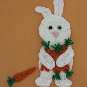Crochet White Rabbit & Carrots Applique/Embellishment