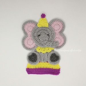 Crochet Large Circus Elephant Applique/Embellishment