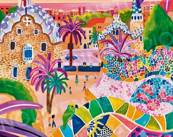 グエル公園/トラベルイラスト/バルセロナ/スペイン/アートプリント