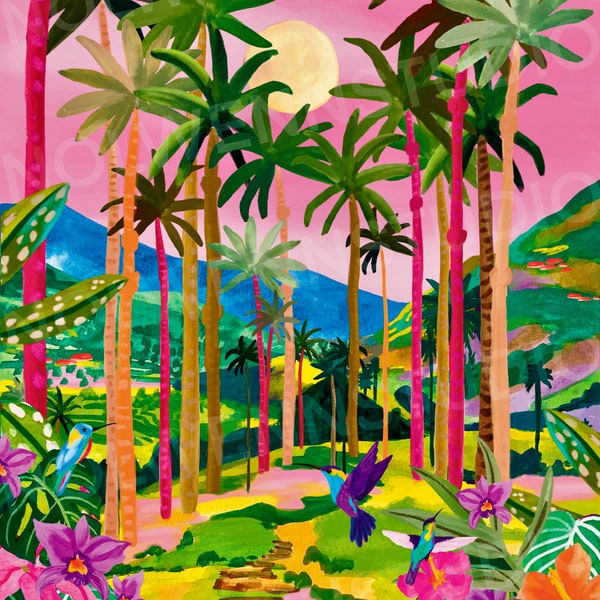 Valle de Cocora/Colombie/Illustration de voyage/impression d’art/affiche de ville/palmier/poster/décoration murale/anniversaire/cadeau Noël