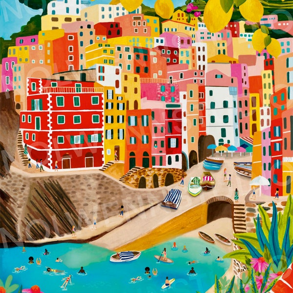 Riomaggiore/Cinque Terre/Italie/Illustration de voyage/impression d’art/Decoration/cadeau de noël/affiche de villes/anniversaire/poster