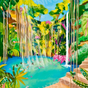 Mexique/Cenote/Ik’il/Illustration de voyage/Impression d’art/Cadeau anniversaire/Décoration/Amérique du sud/sacré/affiche/poster