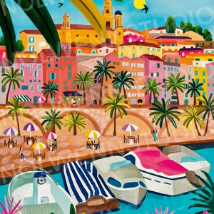 Menton/France/Provence/Travel Illustration/Art Print/Christmas Gift/Birthday Gift/Decoration/French Riviera/City Poster