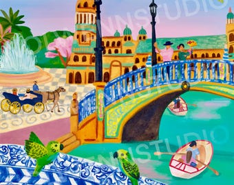 Seville / Plaza de España / Andalusia / Spain / illustration / travel poster / poster / art print / gift / flamenco