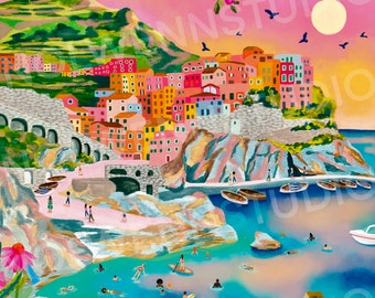 Manarola/Cinque Terre/Italy/Travel Illustration/Birthday Gift/Christmas Gift/Decoration/Art Print/City Poster/Poster