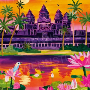 A2 LARGE FORMAT/Temples of Angkor/Cambodia/Illustration/travel/Asia/art print/poster/birthday gift/decoration/city poster