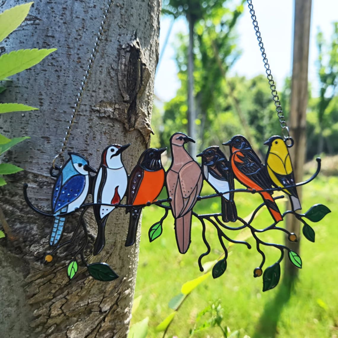 Multicolor Birds High Stained Glass Window Hangings Bird Etsy
