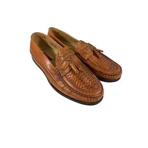 Vintage Florsheim Woven Penny Leather Loafers Men\'s 9.5 Tan Made In Italy Preppy Florsheim Imperial Italy Mens Shoes Woven Brown Leather  main image 3