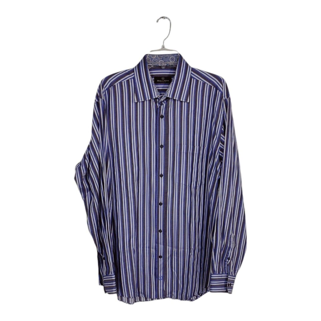 Bugatchi Uomo Men's Button Down Blue Stripes Shirt Men's