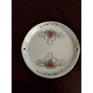 Vintage besetzte Japan Trinket Schale weiß mit Blumen und Goldakzenten