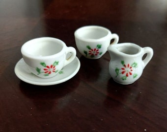 Vintage Miniature Toy China Tea Set Red Flower  Made in Japan