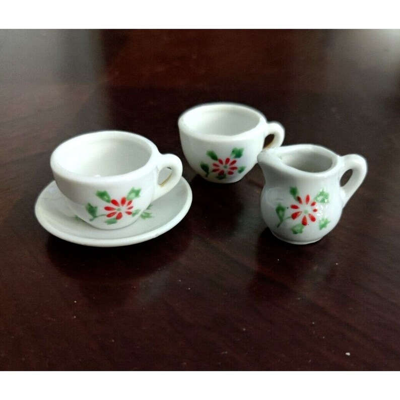 Vintage Miniature Toy China Tea Set Red Flower Made in Japan Etsy